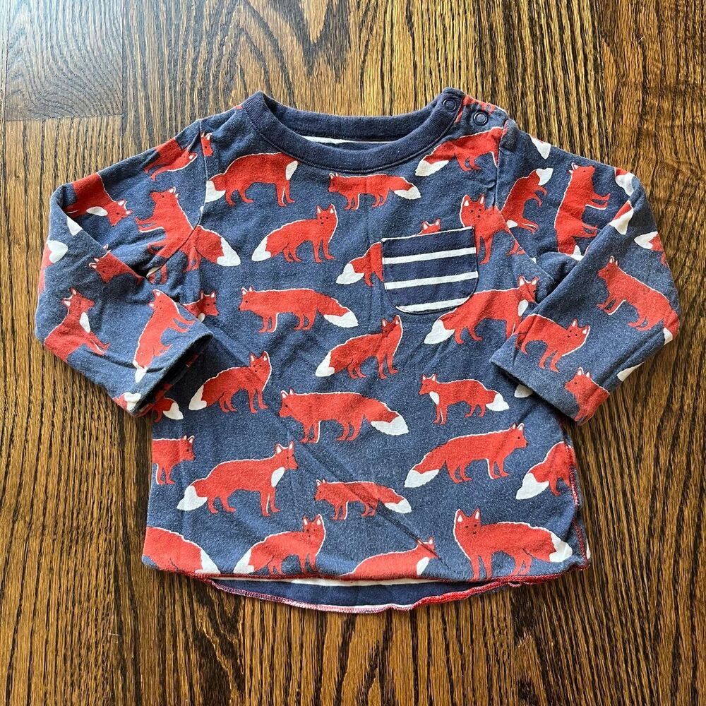 Baby Boden Long Sleeve Reversible T-shirt with Fox Print (6-12)
